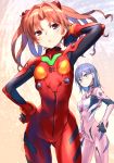  ass_visible_through_thighs black_eyes black_hair blush bodysuit breasts brown_eyes brown_hair commentary_request cosplay hand_on_hip hand_up head_tilt konori_mii long_hair look-alike looking_at_viewer makinami_mari_illustrious makinami_mari_illustrious_(cosplay) multiple_girls neon_genesis_evangelion parted_lips pink_bodysuit plugsuit raika9 rebuild_of_evangelion red_bodysuit shirai_kuroko small_breasts souryuu_asuka_langley souryuu_asuka_langley_(cosplay) to_aru_kagaku_no_railgun to_aru_majutsu_no_index twintails 