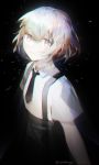  androgynous black_background chromatic_aberration chromatic_aberration_abuse diamond_(houseki_no_kuni) gem_uniform_(houseki_no_kuni) houseki_no_kuni looking_at_viewer mncpa multicolored multicolored_eyes multicolored_hair necktie rainbow_eyes rainbow_hair short_hair smile solo suspenders white_hair 
