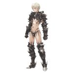  abs armor armored_boots ass_visible_through_thighs bikini_armor blonde_hair boots breastplate bulge dizdoodz full_body gauntlets gloves greaves highres knee_boots male_focus metal original pauldrons simple_background solo standing thighs toned toned_male 