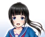  :d aoi_ch. bangs black_hair blue_eyes fuji_aoi long_hair looking_at_viewer mole mole_under_eye open_mouth ponytail school_uniform serafuku smile solo tk8d32 upper_body virtual_youtuber 