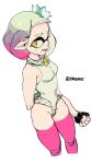  2017 alternate_version_at_source beauty_mark breasts brekkist cephalopod clothed clothing crown digital_media_(artwork) fangs female fingerless_gloves fist gloves hair hand_behind_back humanoid inkling legwear leotard looking_at_viewer marine nintendo not_furry pearl_(splatoon) pointy_ears signature simple_background smile solo splatoon squid sweat sweatdrop tentacle_hair tentacles thigh_highs tights video_games yellow_eyes 