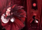  animal_ears aosaki_kanade bamboo bamboo_forest bare_shoulders breasts brooch brown_hair cleavage collarbone commentary_request dress forest imaizumi_kagerou jewelry long_hair medium_breasts moon multiple_views nature red red_eyes red_moon tail tears touhou very_long_hair wolf_ears wolf_tail 
