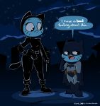  2018 age_difference anthro batman batman_(series) blue_fur breasts cartoon_network cat catwoman dialogue digital_media_(artwork) duo feline female frown fur gumball_watterson half-closed_eyes hand_on_hip joaoppereiraus male mammal mature_female mother mother_and_son nicole_watterson parent pose size_difference son standing the_amazing_world_of_gumball whiskers young 