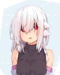  adyisu albino altair_floone bangs blush breasts commentary_request detached_sleeves hair_over_eyes long_hair looking_at_viewer medium_breasts open_mouth original red_eyes shirt solo turtleneck twitter_username upper_body white_hair 
