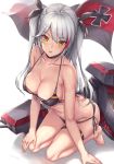  alternate_costume antenna_hair arm_support ass azur_lane bad_proportions bangs bare_arms bare_shoulders barefoot bikini black_bikini blush breasts cannon choker cleavage collarbone commentary_request covered_nipples eyebrows_visible_through_hair flag gloves groin hair_between_eyes hair_ribbon hand_on_leg iron_cross kneeling large_breasts long_hair looking_at_viewer machinery mole mole_on_breast multicolored_hair navel parfaitlate prinz_eugen_(azur_lane) red_hair ribbon rigging side-tie_bikini sideboob sidelocks signature silver_hair simple_background smile solo stomach streaked_hair swimsuit thighhighs thighs turret two_side_up very_long_hair water_drop wet white_background 