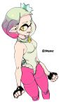  2017 alternate_version_at_source beauty_mark breasts brekkist cephalopod clothed clothing crown digital_media_(artwork) fangs female fingerless_gloves fist gloves hair humanoid inkling legwear leotard looking_at_viewer marine nintendo not_furry pearl_(splatoon) pointy_ears signature simple_background smile solo splatoon squid tentacle_hair tentacles tights video_games yellow_eyes 