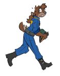  2017 alpha_channel anthro boots cervine clothed clothing deer desert fallout female footwear fully_clothed gun jay_dweller jumpsuit mammal ponytail ranged_weapon simple_background solo spinater sweat toony transparent_background vault_suit video_games weapon young 