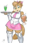  alvin_and_the_chipmunks anthro beverage blush breasts brittany_miller chipmunk clothed clothing diasfox female green_eyes hair_bow hair_ribbon legwear mammal miniskirt necktie ribbons rodent simple_background skirt thigh_highs waiter white_background 