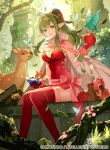  apple bird breasts bug butterfly chiki cleavage cloak commentary_request crystal deer fire_emblem fire_emblem:_kakusei fire_emblem:_monshou_no_nazo fire_emblem_cipher food fruit grass green_eyes green_hair insect large_breasts leaf lens_flare mamkute nature pink_legwear pointy_ears sash sitting smile squirrel thighhighs tobi_(kotetsu) tree 