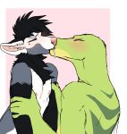 2018 anthro blush canine claws digital_media_(artwork) duo eyes_closed fur hair interspecies jentier kissing lizard male male/male mammal nipples nude reptile sailormoonfan666 scalie simple_background 