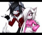  angry ann-jey blue_fur blush canine cat cross dup ear_piercing emo feline female fur goth grey_fur hair long_hair male mammal piercing smile smirk smug wolf 