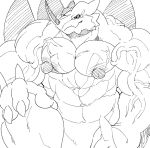  abs back_muscles biceps claws digimon erect_nipples exveemon hatake horn huge_muscles looking_at_viewer male muscular nipples pecs quads scalie sketch solo triceps veiny_muscles wings 