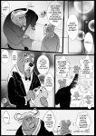  anthro black_and_white bovine buffalo canine cape_buffalo chief_bogo clothing comic dialogue disney dog female gregory_kohle male mammal monochrome rem289 text zootopia 