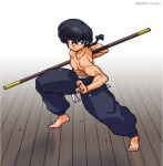  holding holding_weapon male_focus muscle ranma_1/2 saotome_ranma shirtless solo staff sweat wanta_(futoshi) weapon 