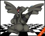  big_butt black_skin breasts butt crouching dragon female legendary_pok&eacute;mon looking_at_viewer lumihanta nintendo pok&eacute;mon pok&eacute;mon_(species) pussy red_eyes red_sclera side_boob video_games zekrom 