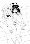  :d between_breasts blush bottomless bow bowtie breasts breasts_apart commentary couch eyebrows_visible_through_hair fingering gin'you_haru greyscale hair_between_eyes hair_bow hat highres lineart long_hair looking_at_viewer maribel_hearn masturbation medium_breasts mob_cap monochrome multiple_girls mutual_masturbation naughty_face navel necktie necktie_between_breasts nipple_tweak nipples open_clothes open_mouth open_shirt panties panties_around_one_leg self_fondle shirt_lift sitting small_breasts smile spread_legs touhou underwear usami_renko 