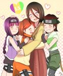  blush boruto:_naruto_next_generations brown_hair closed_eyes closed_mouth commentary_request forehead_protector grin group_hug heart highres hug hyuuga_hanabi izuno_wasabi kakei_sumire lavender_eyes long_hair looking_at_viewer mizuno_12 mole mole_under_eye multiple_girls naruto naruto_(series) open_mouth purple_hair short_hair smile suzumeno_namida twintails 