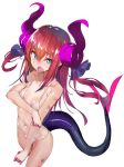  akieda bikini blue_eyes blush breasts commentary_request curled_horns dragon_girl dragon_tail elizabeth_bathory_(fate) elizabeth_bathory_(fate)_(all) eyebrows_visible_through_hair fang fate/extra fate/grand_order fate_(series) highres long_hair looking_at_viewer micro_bikini navel open_mouth pink_hair pointy_ears shiny shiny_hair shiny_skin simple_background small_breasts solo standing swimsuit tail white_background white_bikini 