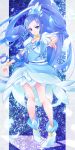  blue_eyes blue_hair blush boots cure_diamond dress long_hair magical_girl ponytail smile 