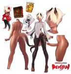  anus balls bulge butt clothing demon erection erection_under_clothes girly hair hair_over_eye horn humanoid male mammal model_sheet not_furry nude penis simple_background solo suto white_background 
