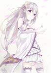  dress emilia_(re:zero) flower long_hair smile violet_eyes white_hair 