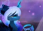  2018 blue_eyes blue_fur cosmic_hair detailed_background digital_media_(artwork) equine feathered_wings feathers female feral friendship_is_magic fur horn magic magnaluna mammal my_little_pony outside princess_luna_(mlp) solo standing tears winged_unicorn wings 