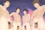  3boys 4boys dddd_(id=13958301) erection foreskin grin looking_at_viewer male_focus multiple_boys naughty_face nipples nude outdoors penis pov presenting pubic_hair tan tanline testicles tongue_out 