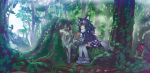  absurdres animal_ears black_hair black_legwear black_skirt blue_eyes blush closed_mouth forest grey_wolf grey_wolf_(kemono_friends) heterochromia highres kemono_friends long_hair nature outdoors plaid plaid_skirt sketch skirt tail thighhighs wasabichan white_hair wolf_ears wolf_tail yellow_eyes 