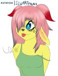  anthro blue_eyes clothed clothing female fur hair invalid_tag mammal miror pink_hair slw solo tattoo tongue yellow_fur 