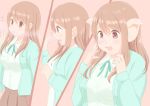 2018 animal_humanoid blush brown_hair clothing embarrassed female hair human humanoid long_hair mammal open_mouth pig porcine roina shirt simple_background skirt solo standing surprise transformation 