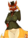  anthro bottomless canine clothed clothing edit eyewear female fox glasses hat looking_at_viewer lt._fox_vixen mammal military_uniform pussy sek_studios simple_background smile solo squirrel_and_hedgehog standing uniform vhsdaii wide_hips 