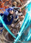  armor blonde_hair blue_cape blue_eyes blue_hair cape eltoshan_(fire_emblem) fire_emblem fire_emblem:_seisen_no_keifu fire_emblem_cipher male_focus mayo_(becky2006) multiple_boys mystletainn official_art pants short_hair sigurd_(fire_emblem) sword torn_clothes torn_pants weapon white_coat 