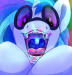  2018 blue_hair braces colored equine eyelashes eyewear female friendship_is_magic hair hi_res horn looking_at_viewer mammal mouth_shot my_little_pony open_mouth ponythroat saliva solo teeth tongue unicorn uvula vinyl_scratch_(mlp) 