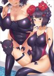  :q absurdres ao_banana ass_visible_through_thighs bare_shoulders black_gloves black_hair black_legwear black_swimsuit blue_eyes blush breasts cleavage commentary_request competition_swimsuit covered_navel elbow_gloves fate/grand_order fate_(series) food gloves hair_ornament hair_stick heavy_breathing highres katsushika_hokusai_(fate/grand_order) large_breasts licking_lips looking_at_viewer mouth_hold multiple_views octopus one-piece_swimsuit popsicle shiny shiny_clothes shiny_hair shiny_skin short_hair sitting smile strap_slip swimsuit thighhighs tokitarou_(fate/grand_order) tongue tongue_out undressing water wet white_background 