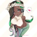  1girl bandanna breast_press breasts dark_skin headphones iida_(splatoon) looking_at_viewer solo splatoon splatoon_2 splatoon_2:_octo_expansion tentacle_hair yuumi_(111512) 