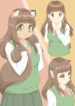  2018 anthro brown_hair canine clothed clothing cute female green_eyes hair happy human long_hair looking_at_viewer mammal open_mouth ribbons roina sequence shirt smile solo tanuki transformation 