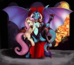  2017 3_toes absurd_res anthro anus bat_pony butt camel_toe clothing cutie_mark duo equine eyelashes fangs female flutterbat_(mlp) fluttershy_(mlp) friendship_is_magic gab0o0 hair hi_res holding_object horn legwear looking_at_viewer mammal membranous_wings my_little_pony open_mouth pink_hair princess_ember_(mlp) pussy spread_legs spread_wings spreading toes tongue tongue_out wings 