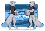  animal_genitalia arctic_fox balls black_nose blue_fur bottomless canine clothed clothing fox fur leto_(letodoesart) letodoesart male mammal necktie sheath simple_background solo under_shirt vest white_fur 