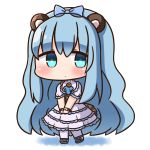  animal_ears bangs blue_bow blue_eyes blue_footwear blue_hair blush bow chibi closed_mouth commentary_request eyebrows_visible_through_hair full_body hair_between_eyes hair_bow hana_kazari kirara_fantasia long_hair looking_at_viewer own_hands_together pantyhose puffy_short_sleeves puffy_sleeves revision salt_(kirara_fantasia) short_sleeves solo standing tail v_arms very_long_hair white_background white_footwear white_legwear 