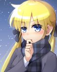  bangs blonde_hair blue_eyes blush doria_(5073726) eyebrows_visible_through_hair kill_me_baby long_hair looking_at_viewer open_mouth scarf solo sonya_(kill_me_baby) twintails 