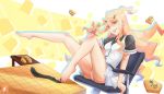  barefoot blonde_hair board_game breasts chair despair_wing feet full_body grin hair_ornament highres knees_up lightning_bolt long_hair looking_at_viewer medium_breasts panties pantyshot pantyshot_(sitting) plantar_flexion ryuuou_no_oshigoto! sainokami_ika sharp_teeth shougi sitting skirt smile socks_removed solo symbol-shaped_pupils teeth two_side_up underwear watermark white_skirt yellow_eyes 