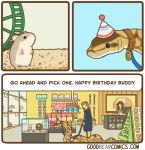  birthday_hat canine collar comic cute english_text female goodbearcomics hamster hat human humor leash male mammal pet_store reptile rodent scalie snake text 