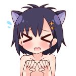  &gt;_&lt; animal_ears bangs black_hair chibi closed_eyes collarbone commentary_request eyebrows_visible_through_hair facing_viewer flying_sweatdrops gabriel_dropout hair_between_eyes hair_ornament hairclip hana_kazari hands_up kemonomimi_mode nude open_mouth simple_background solo tsukinose_vignette_april white_background x_hair_ornament 