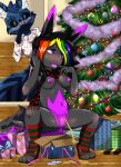  2018 alternate_color anthro big_breasts blue_fur blush breasts canine christmas clothed clothing digital_media_(artwork) duo eevee fan_character female fur gift hair hi_res holidays jex legwear mammal nintendo nipples nude open_mouth peeing pok&eacute;mon pok&eacute;mon_(species) pussy raven_eevee raveneevee scarf smile socks teeth terra topless tree urine video_games watersports 