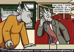  2018 anthro brothers clothed clothing comic dialogue digital_media_(artwork) dragon english_text fin head_fin horn inflation male naughtymorg necktie overweight overweight_male sibling sitting smile suit table text 