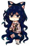  aura bangle barefoot blue_bow blue_eyes blue_hair blue_skirt bow bowl bracelet chibi commentary_request dark_blue_hair debt drawstring eyebrows_visible_through_hair frown full_body grey_jacket hair_bow holding holding_bowl hood hooded_jacket jacket jewelry jitome long_hair looking_at_viewer messy_hair shaded_face simple_background skirt solo standing stuffed_animal stuffed_cat stuffed_toy touhou white_background yorigami_shion zetsumame 