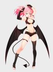  :d absurdres arm_strap armpits arms_up asymmetrical_legwear bangs bare_shoulders barefoot black_bow black_gloves black_legwear black_panties black_wings blush bow breasts cleavage demon_girl demon_tail demon_wings elbow_gloves eyebrows_visible_through_hair fang fingerless_gloves full_body gloves hair_bow halterneck highleg highleg_panties highres hpb8642 idolmaster idolmaster_cinderella_girls jougasaki_mika large_breasts looking_at_viewer mismatched_gloves nail_polish navel open_mouth panties panty_straps pink_nails short_shorts shorts sidelocks single_elbow_glove single_thighhigh skindentation smile solo standing tail thigh_strap thighhighs toeless_legwear twintails underwear wings yellow_eyes 