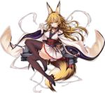  animal_ears ass azur_lane bandaged_arm bandages bangs bare_shoulders black_footwear black_gloves black_legwear blonde_hair eyebrows eyebrows_visible_through_hair fingerless_gloves flower fox_ears fox_tail full_body gloves hair_between_eyes hair_flower hair_ornament japanese_clothes jianren long_hair long_sleeves machinery miniskirt mouth_hold official_art pleated_skirt sendai_(azur_lane) shirt shoes skirt solo tachi-e tail thighhighs torpedo torpedo_tubes transparent_background turret white_skirt wide_sleeves yellow_eyes zettai_ryouiki 