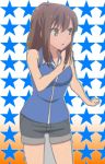  1girl aoyama_nanami brown_hair female gradient long_hair open_mouth orange_background ponytail sakurasou_no_pet_na_kanojo scan short_shorts shorts simple_background solo starry_background very_long_hair white_background yellow_eyes 