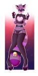  2017 alexander(gallactigher) bell belt clothing cute digital_media_(artwork) fur girly intersex legwear mammal nipples open_mouth panties peachick procyonid purple_eyes purple_fur raccoon simple_background solo standing stockings underwear 